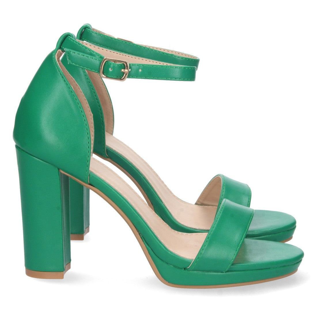 Sandalias Verdes Mujer Tacón Ankle Strap Pala Simple
