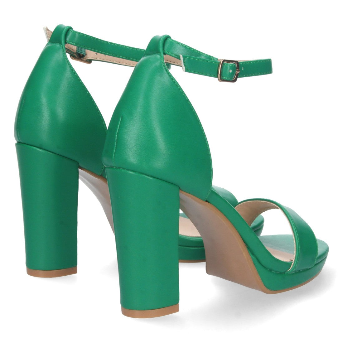 Sandalias Verdes Mujer Tacón Ankle Strap Pala Simple