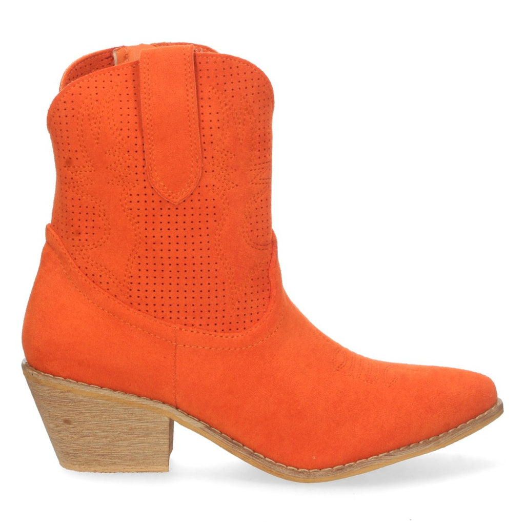 Botines Perforados con Bordado Decorativo - Naranja