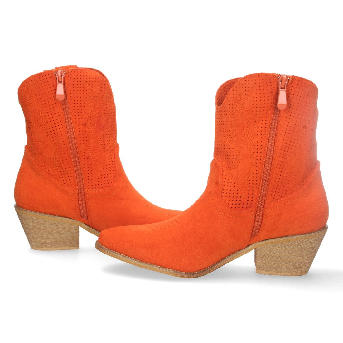 Botines Perforados con Bordado Decorativo - Naranja