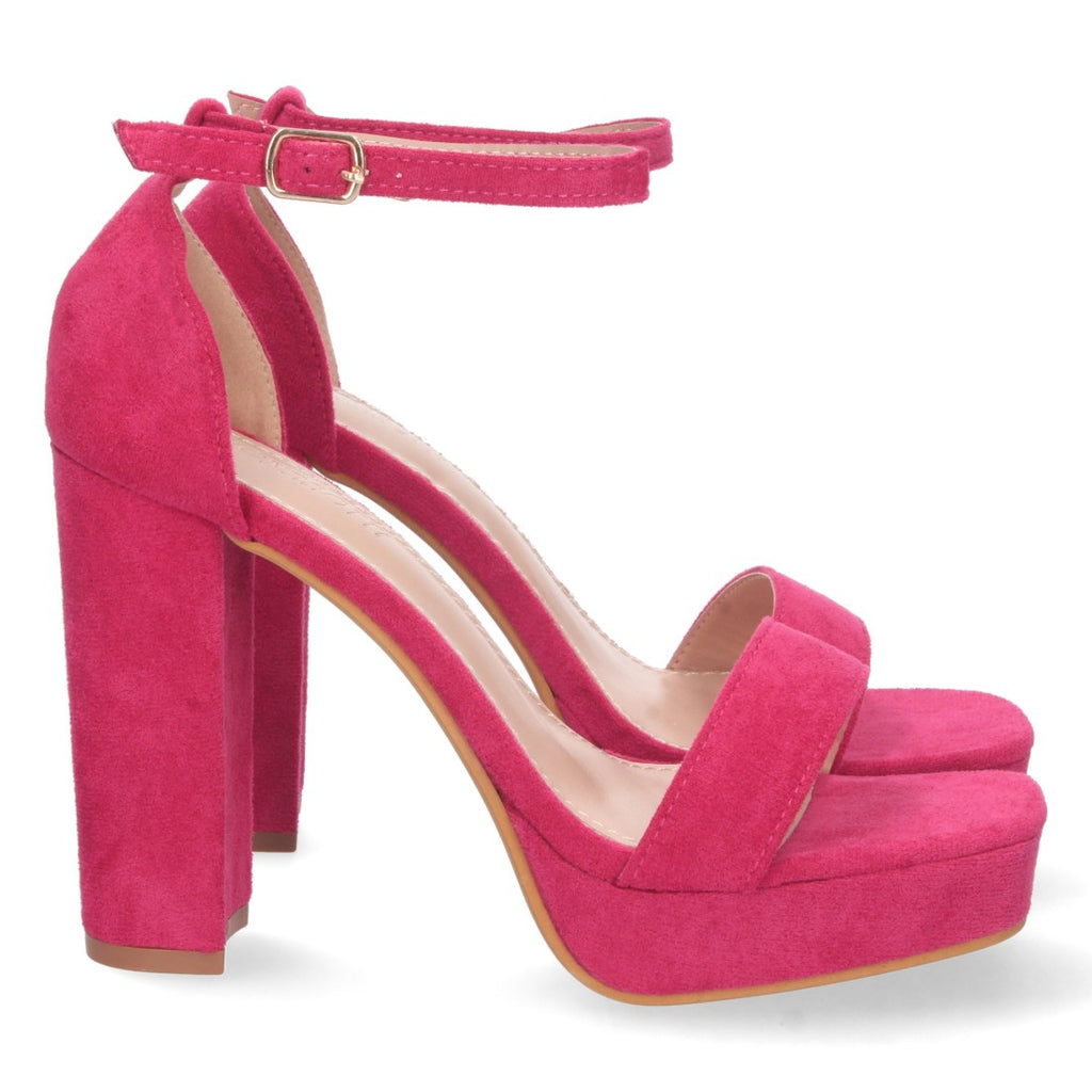 Fuchsia Sandalen mit Riemchen, Absatz, Ristriemen, Schnalle, bequem, Party