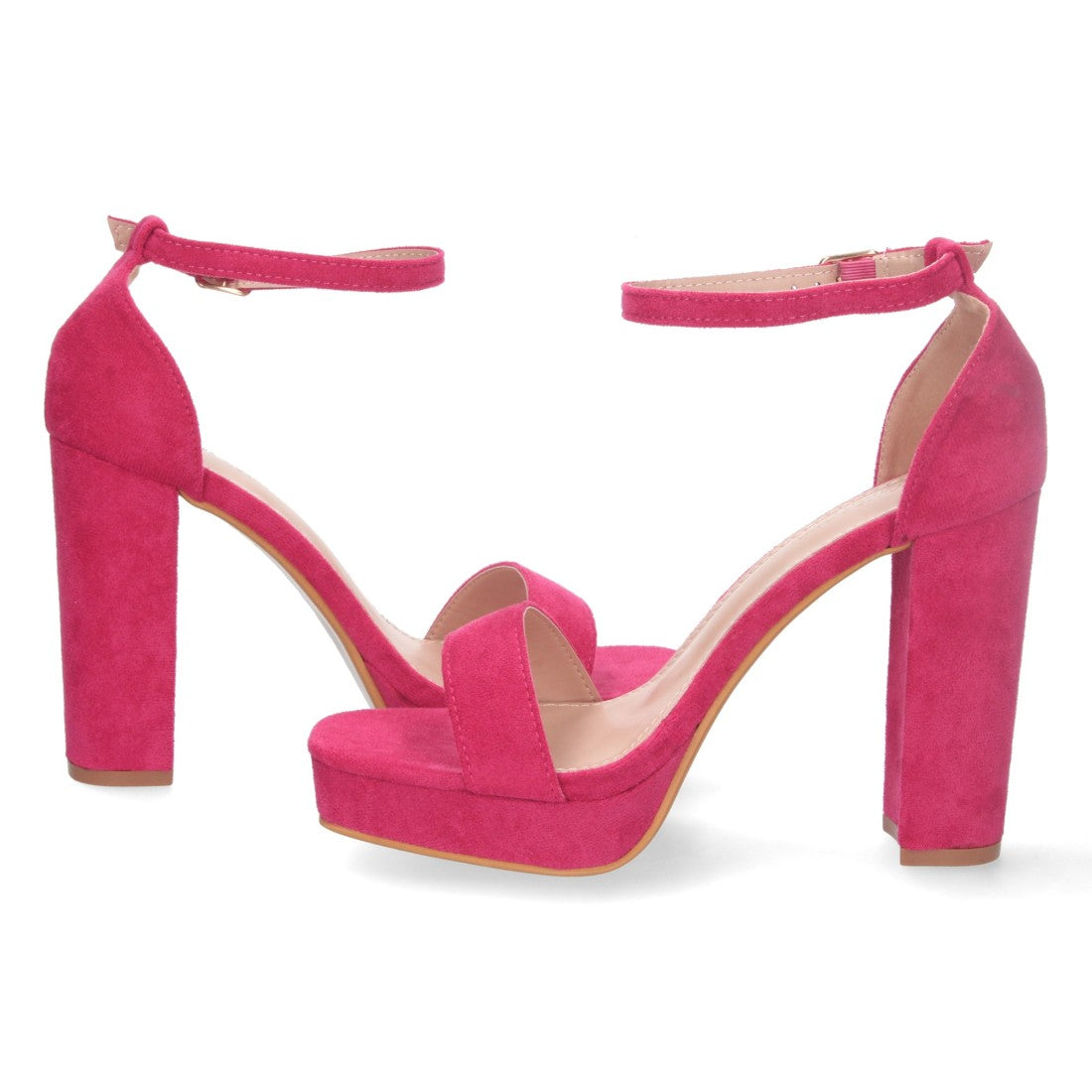 Fuchsia Sandalen mit Riemchen, Absatz, Ristriemen, Schnalle, bequem, Party
