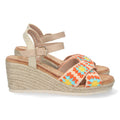 Sandalias Naranjas Mujer Cuña Yute Palas Cruzadas Bordadas Cómodas