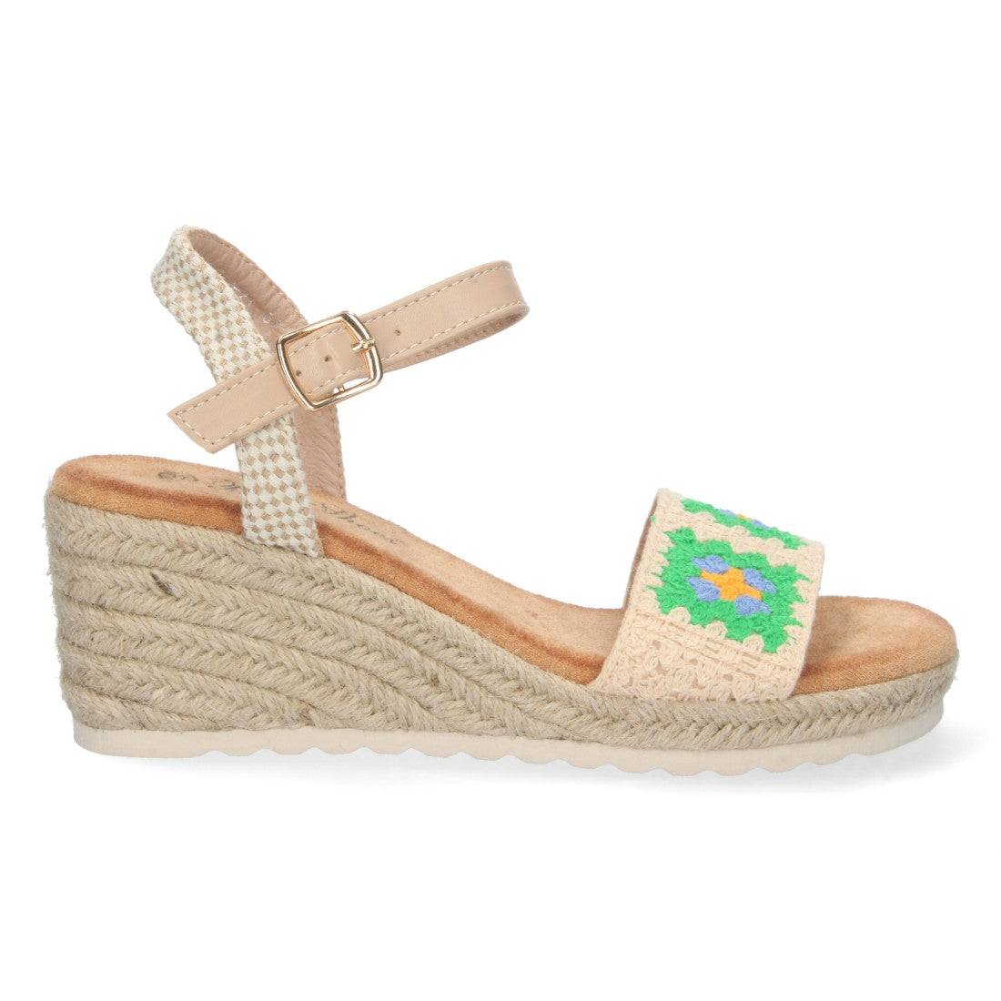 Sandalias Verdes Mujer Cuña Yute Pala Bordada Cómodas