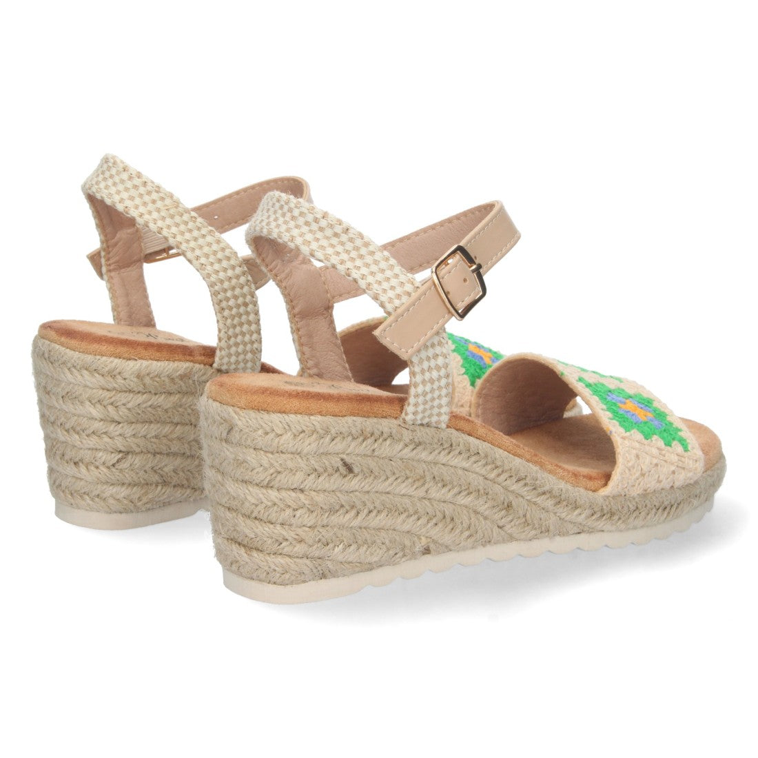 Sandalias Verdes Mujer Cuña Yute Pala Bordada Cómodas