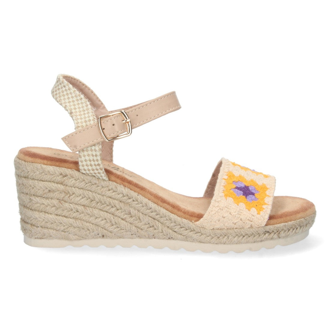 Sandalias Beige Mujer Cuña Yute Pala Bordada Cómodas
