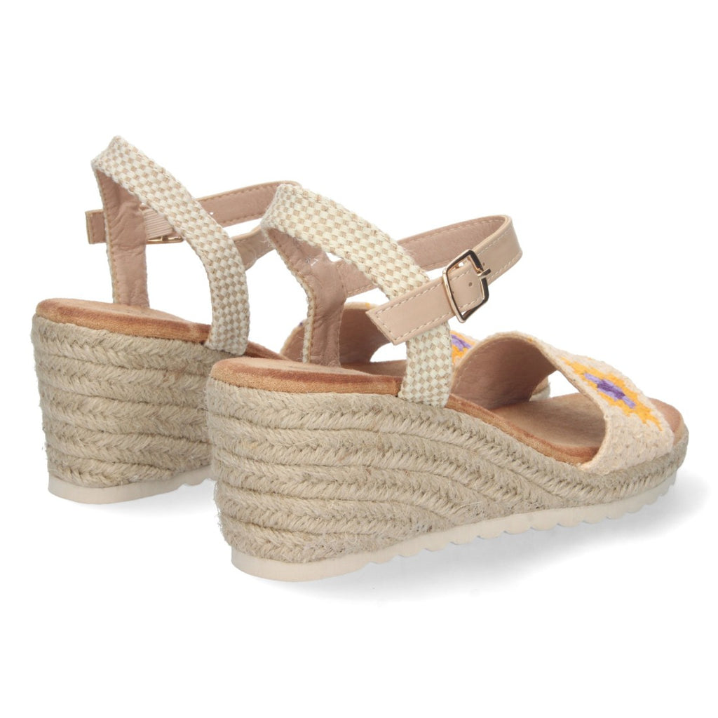 Sandalias Beige Mujer Cuña Yute Pala Bordada Cómodas