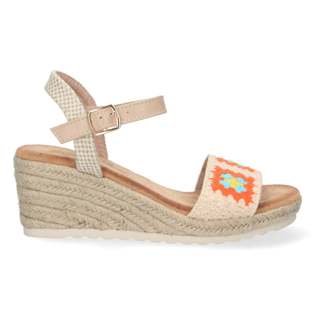 Sandalias Naranjas Mujer Cuña Yute Pala Bordada Cómodas