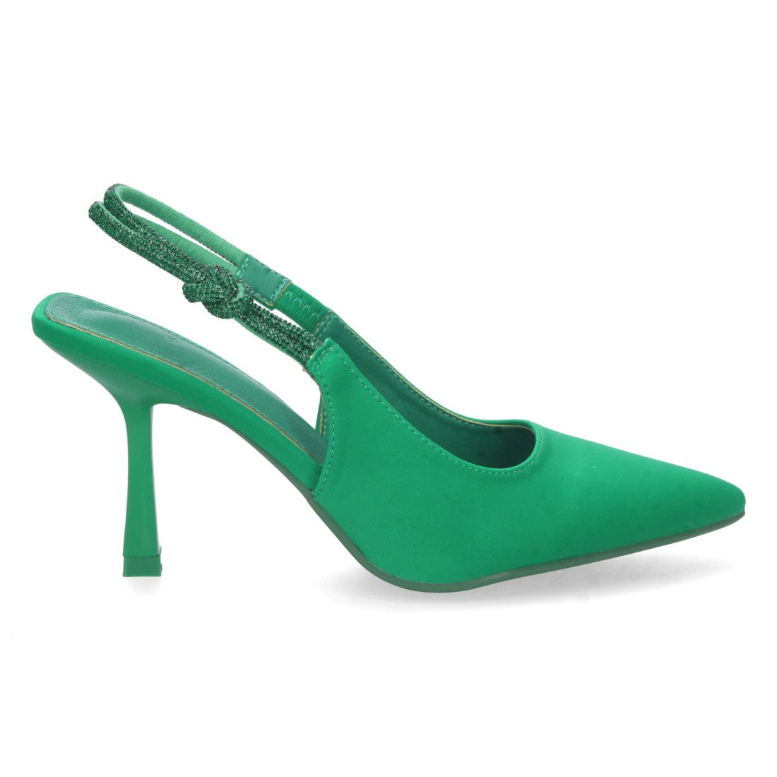 Pumps Verdes Mujer Salón Strass Punta Fina Talón Abierto Elástico