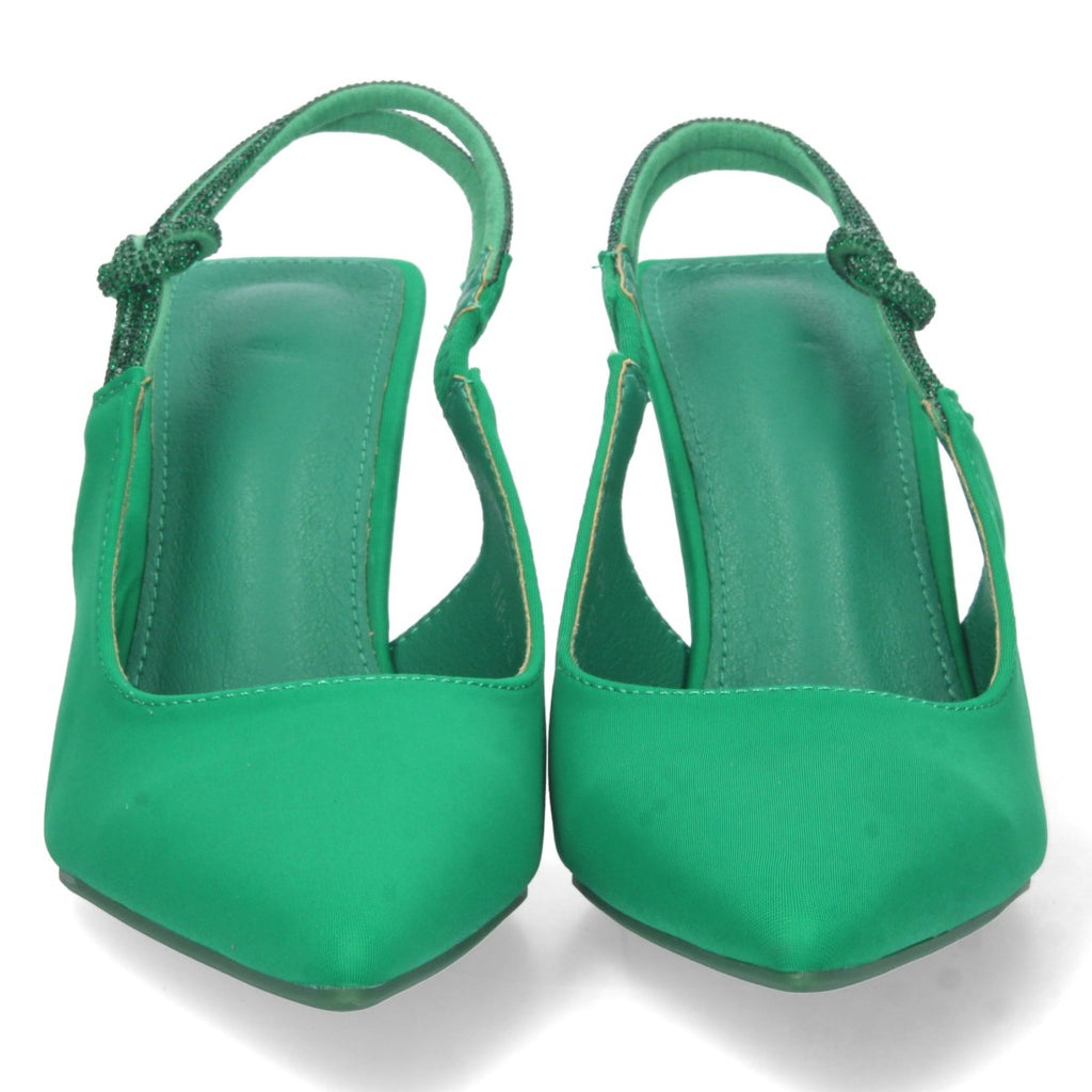 Pumps Verdes Mujer Salón Strass Punta Fina Talón Abierto Elástico