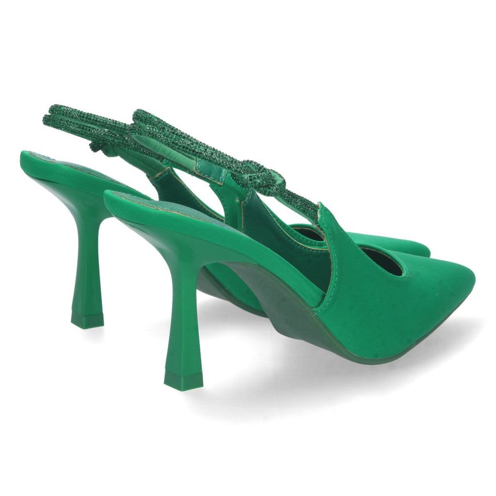 Pumps Verdes Mujer Salón Strass Punta Fina Talón Abierto Elástico