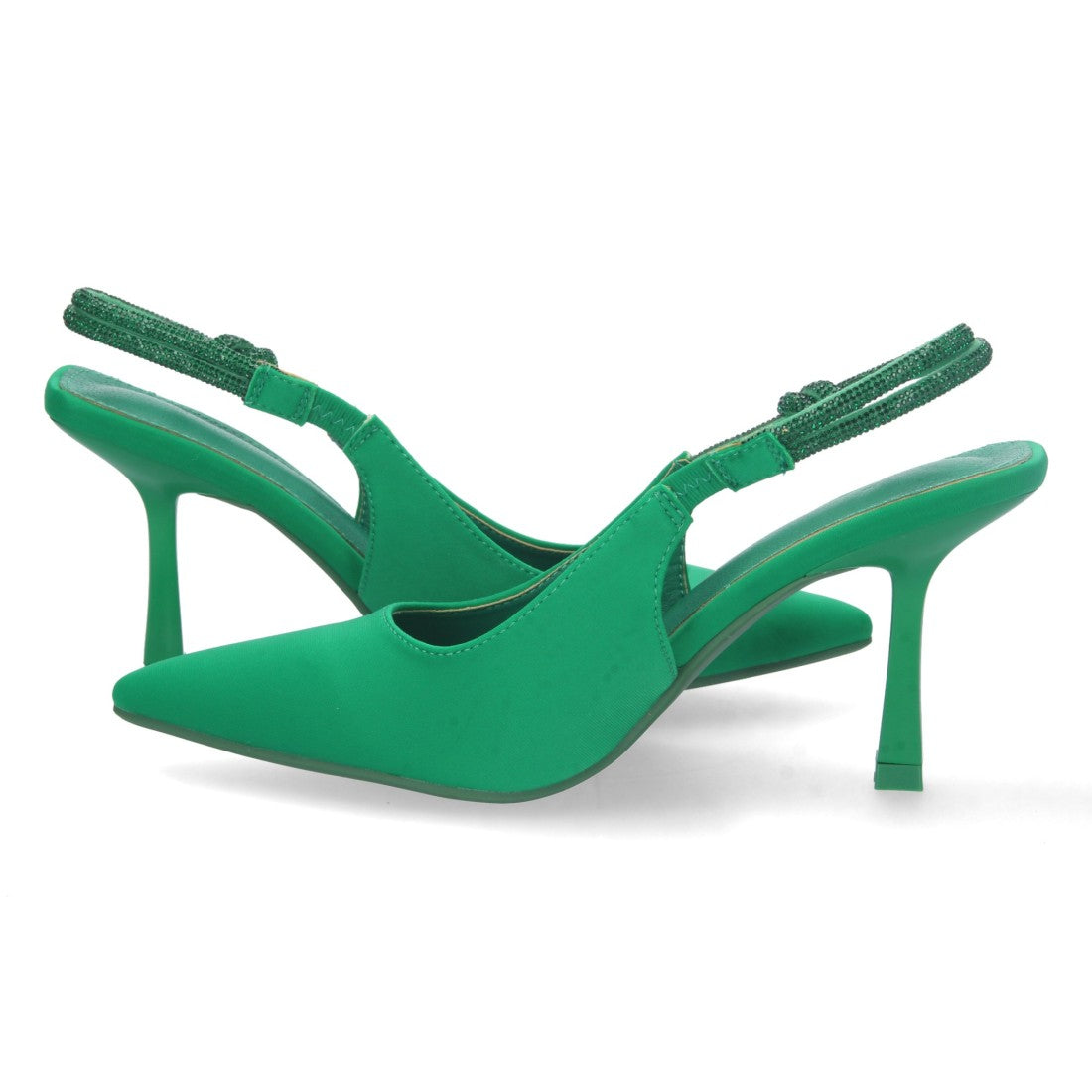 Pumps Verdes Mujer Salón Strass Punta Fina Talón Abierto Elástico