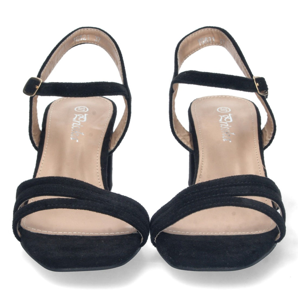 Sandalias Negras Mujer Tacón Palas Finas Talón Abierto Cómodas