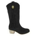Botas Negras Camperas con Tacón y Flecos