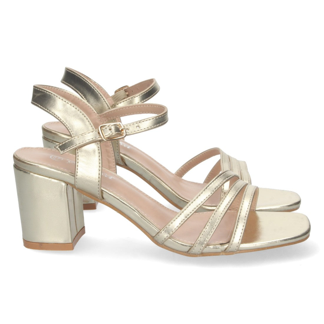 Sandalias Doradas Mujer Tacón Palas Finas Talón Abierto Cómodas