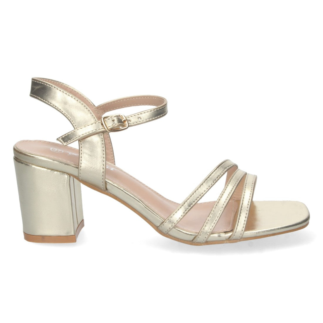 Sandalias Doradas Mujer Tacón Palas Finas Talón Abierto Cómodas