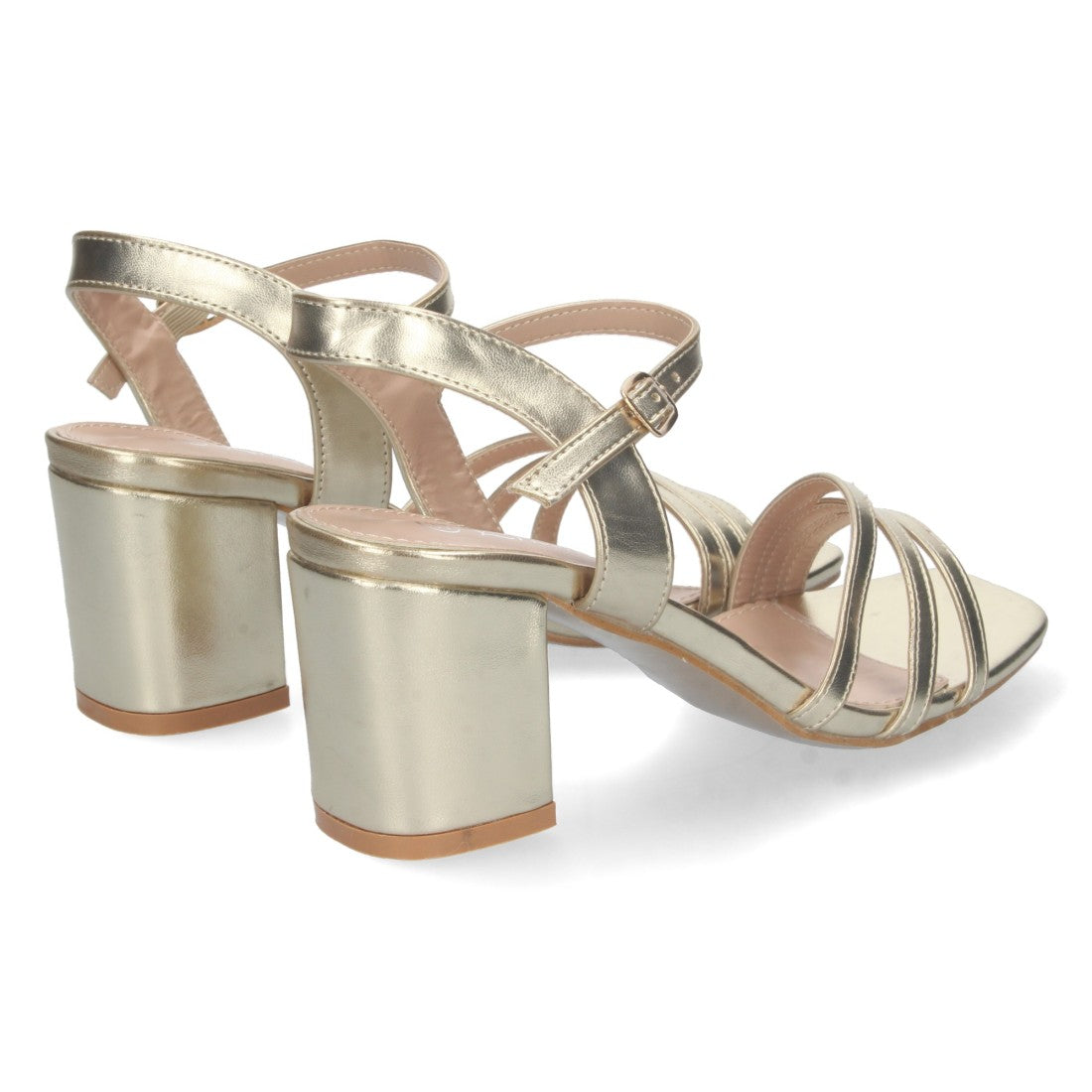 Sandalias Doradas Mujer Tacón Palas Finas Talón Abierto Cómodas