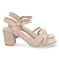 Sandalias Beige Mujer Tacón Palas Finas Talón Abierto Cómodas
