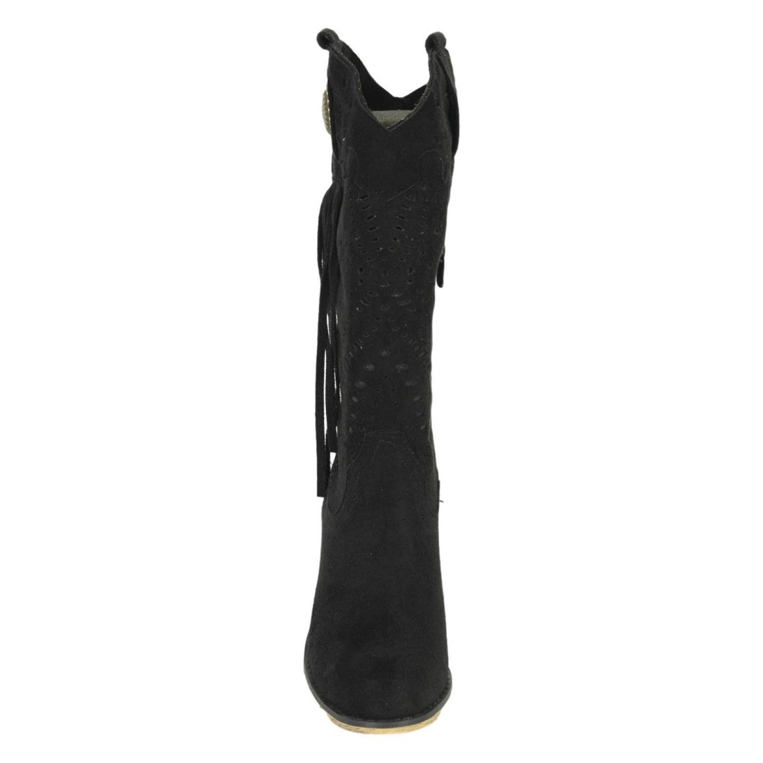 Botas Negras Camperas con Tacón y Flecos