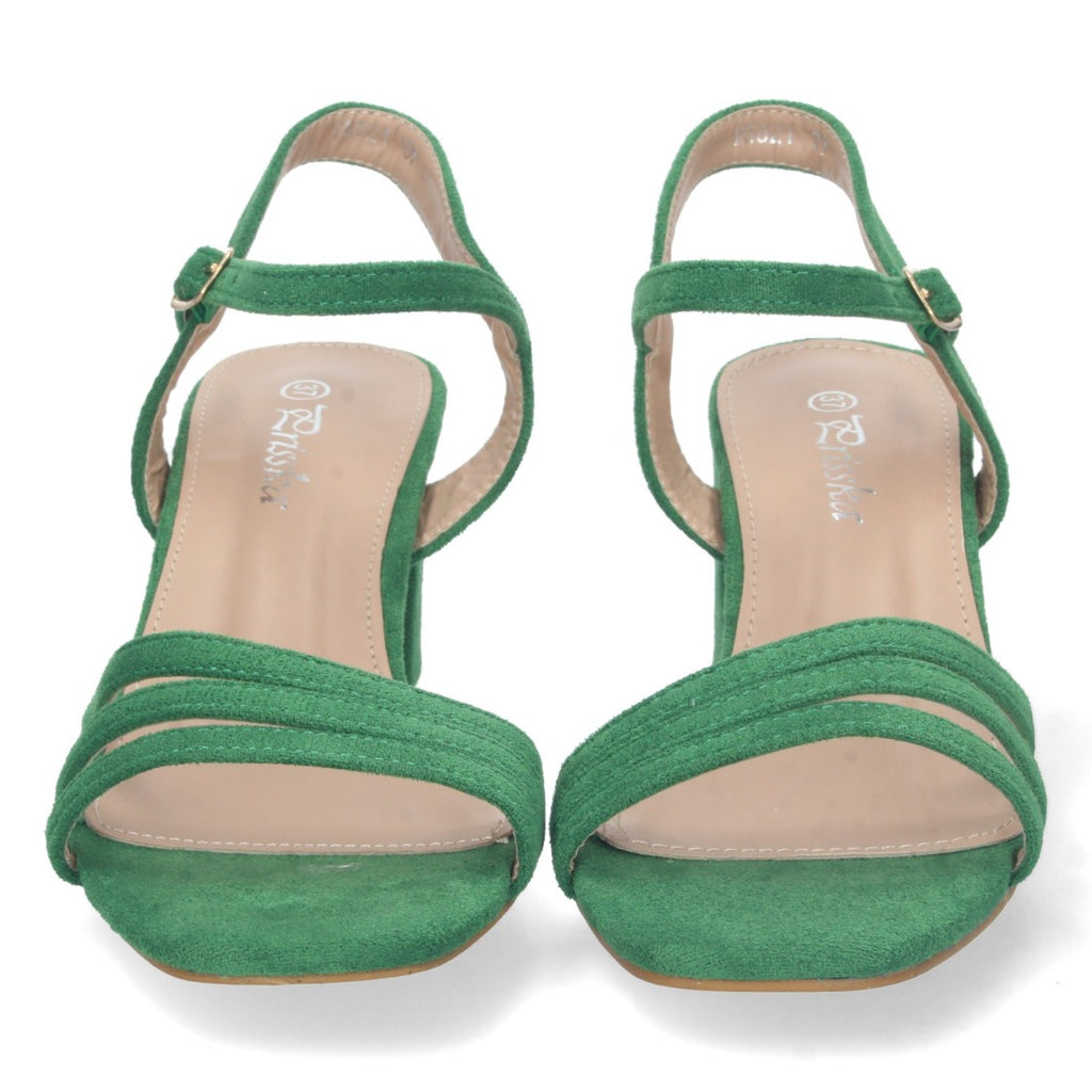 Sandalias Verdes Mujer Tacón Palas Finas Talón Abierto Cómodas