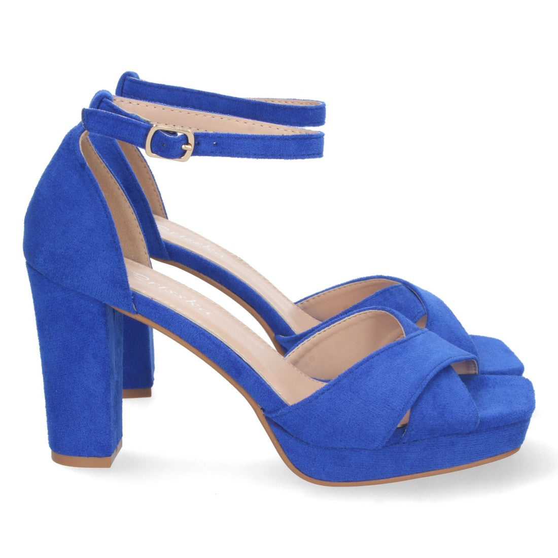Sandalias Azules Mujer Tacón Ankle Strap Palas Cruzadas Cómodas