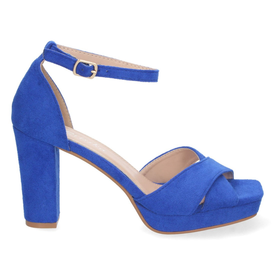 Sandalias Azules Mujer Tacón Ankle Strap Palas Cruzadas Cómodas