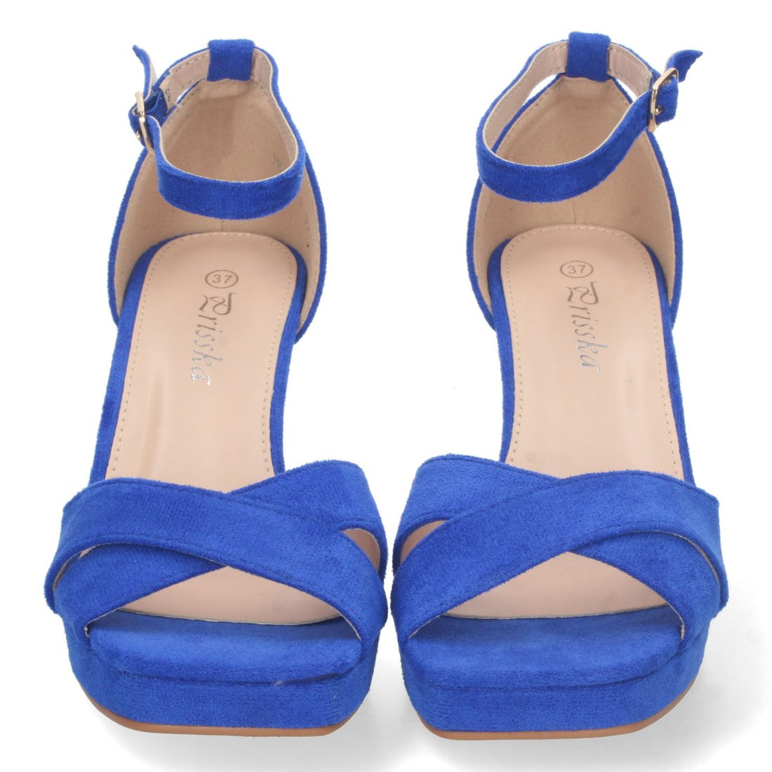Sandalias Azules Mujer Tacón Ankle Strap Palas Cruzadas Cómodas