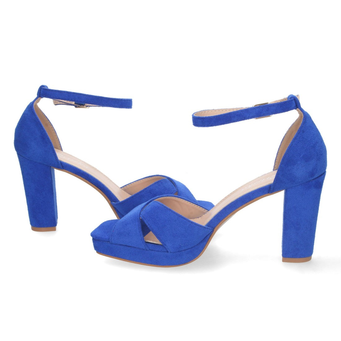 Sandalias Azules Mujer Tacón Ankle Strap Palas Cruzadas Cómodas