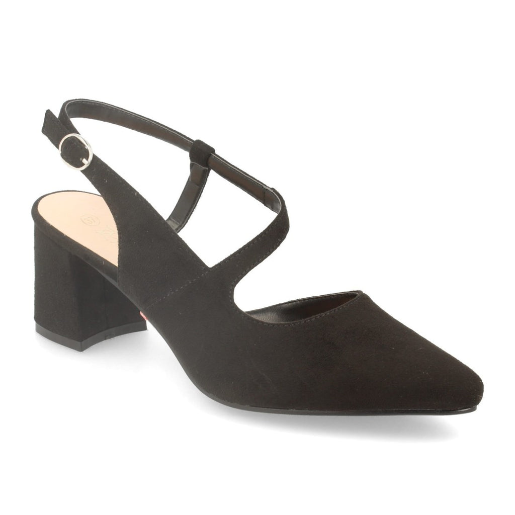 Pumps Negros Mujer Punta Fina Talón Descubierto Hebilla Elegantes