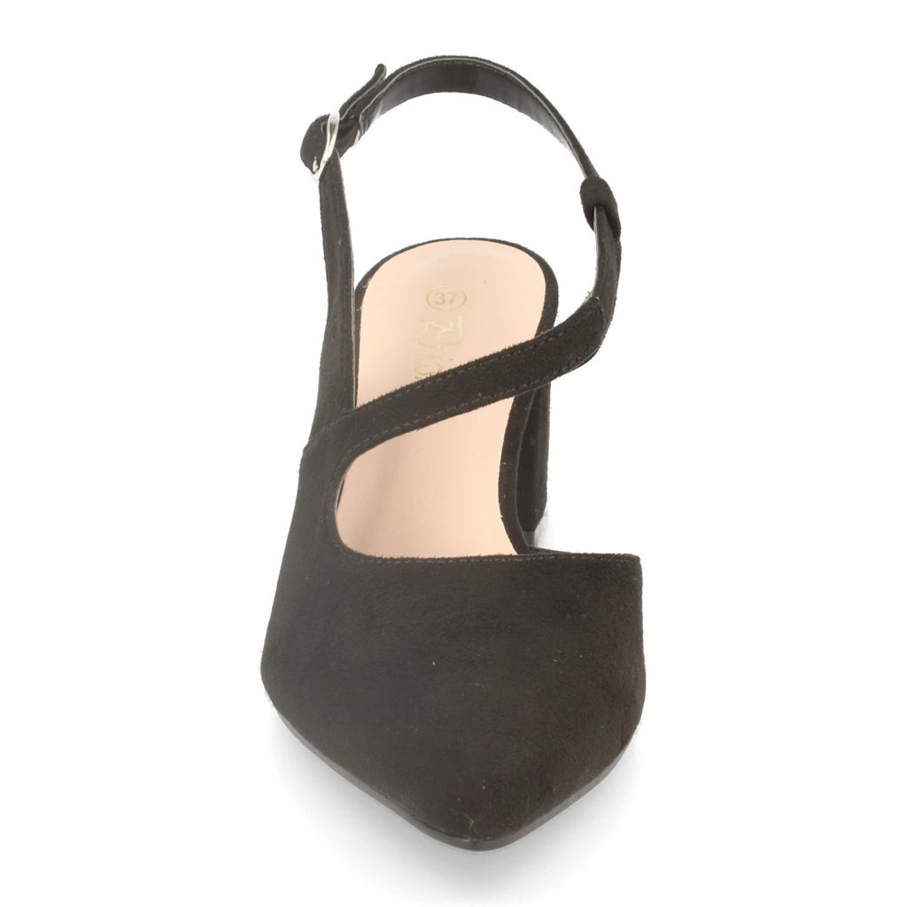 Pumps Negros Mujer Punta Fina Talón Descubierto Hebilla Elegantes