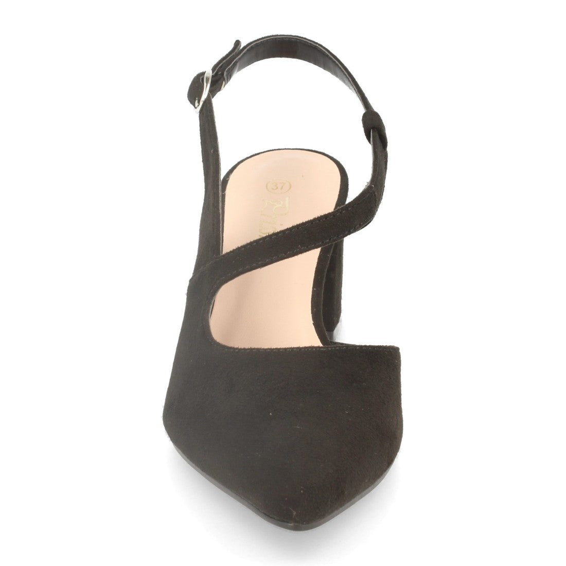 Pumps Negros Mujer Punta Fina Talón Descubierto Hebilla Elegantes