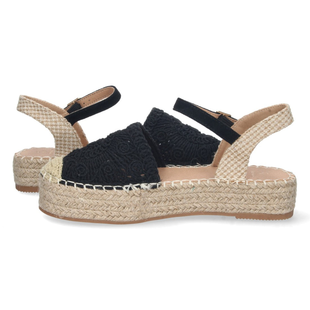 Sandalias Negras Mujer Cuña Yute Cordones Elegantes