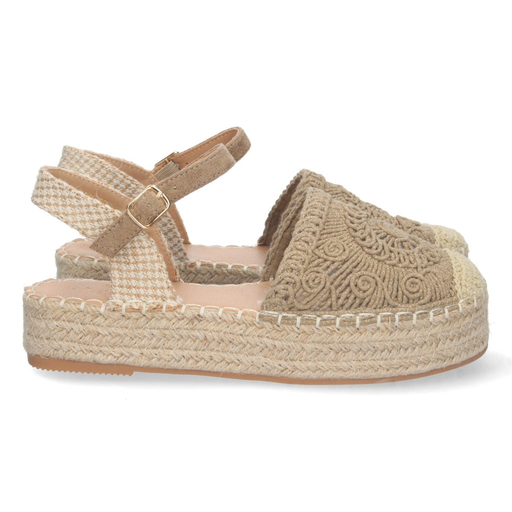 Sandalias Kaki Mujer Cuña Yute Cordones Elegantes