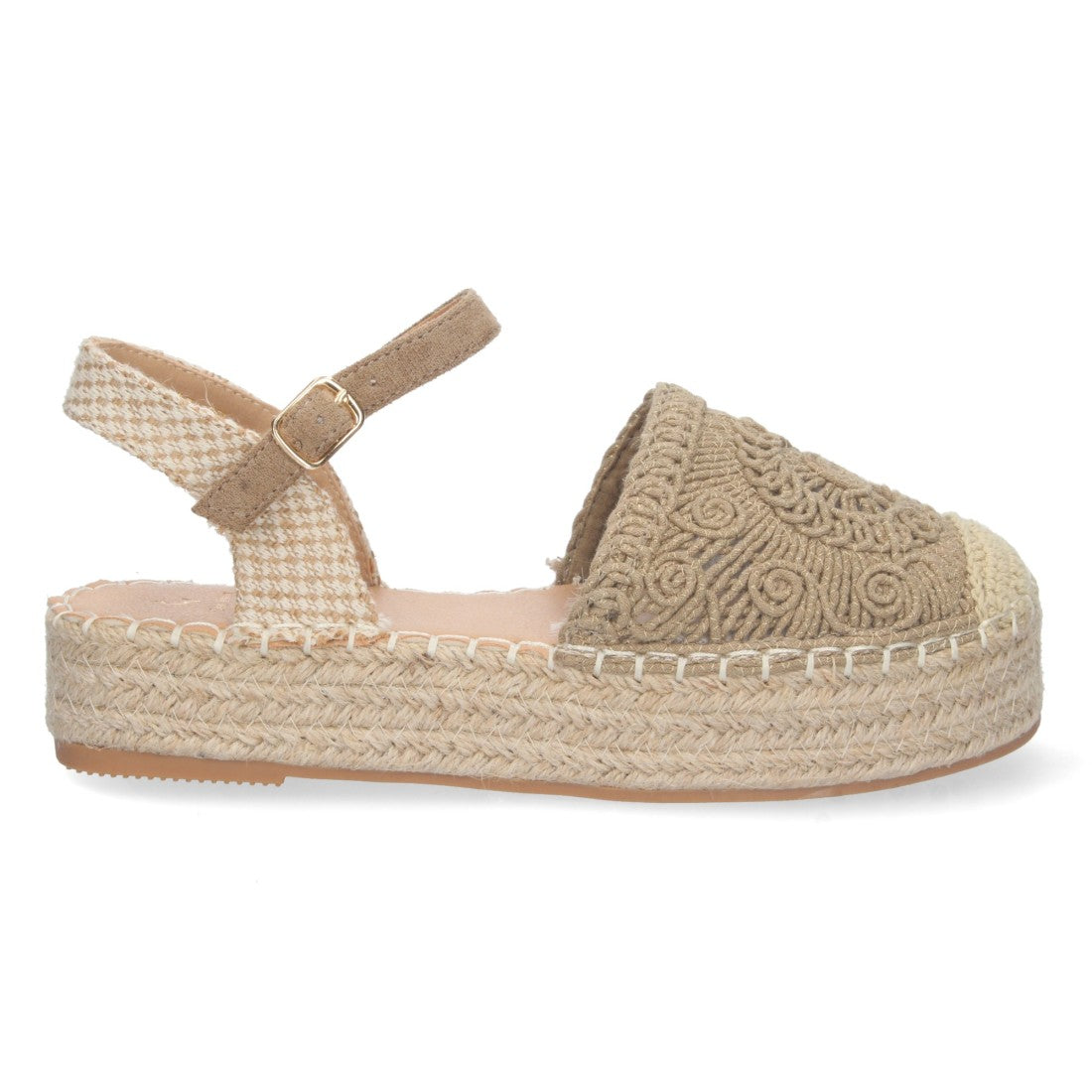 Sandalias Kaki Mujer Cuña Yute Cordones Elegantes