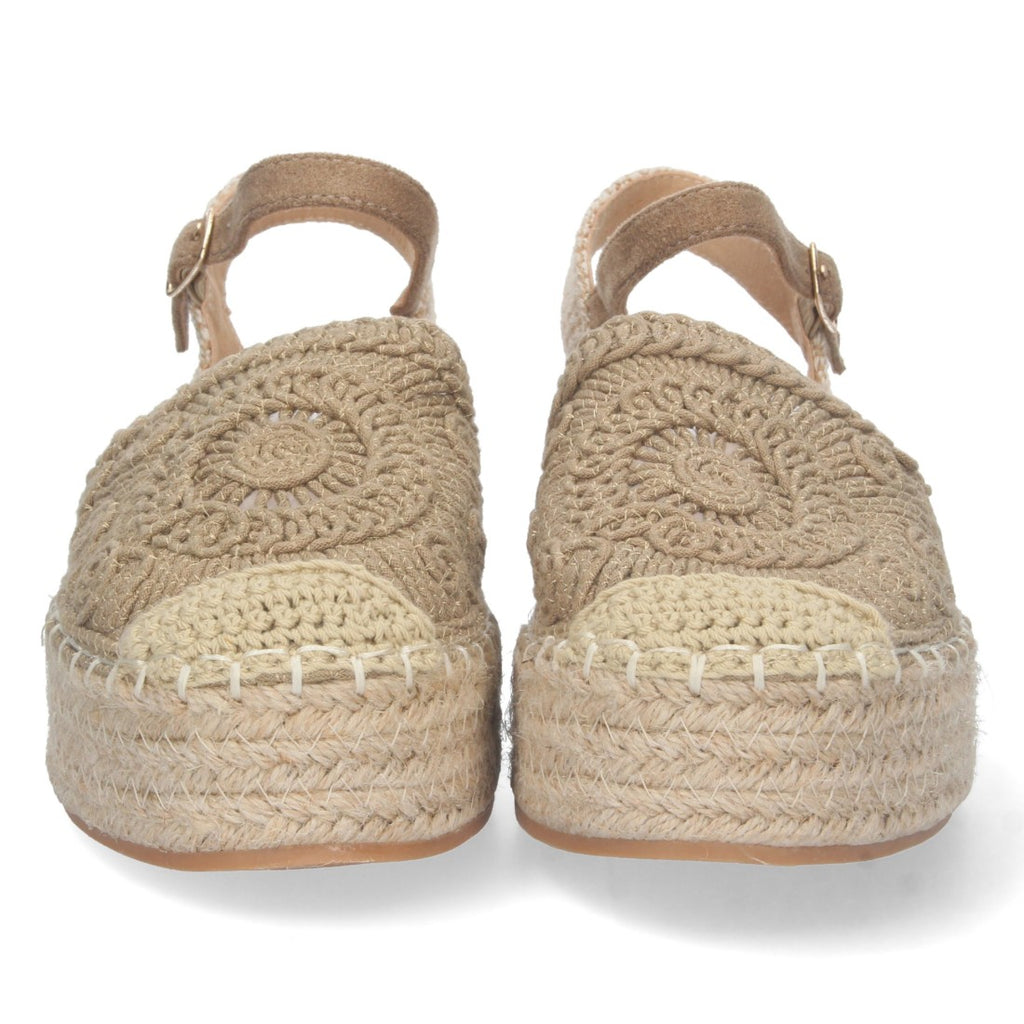 Sandalias Kaki Mujer Cuña Yute Cordones Elegantes