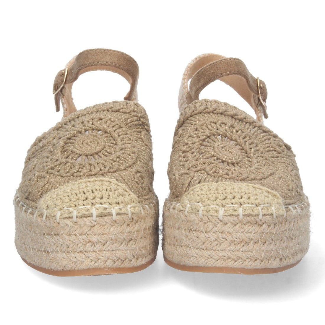 Sandalias Kaki Mujer Cuña Yute Cordones Elegantes