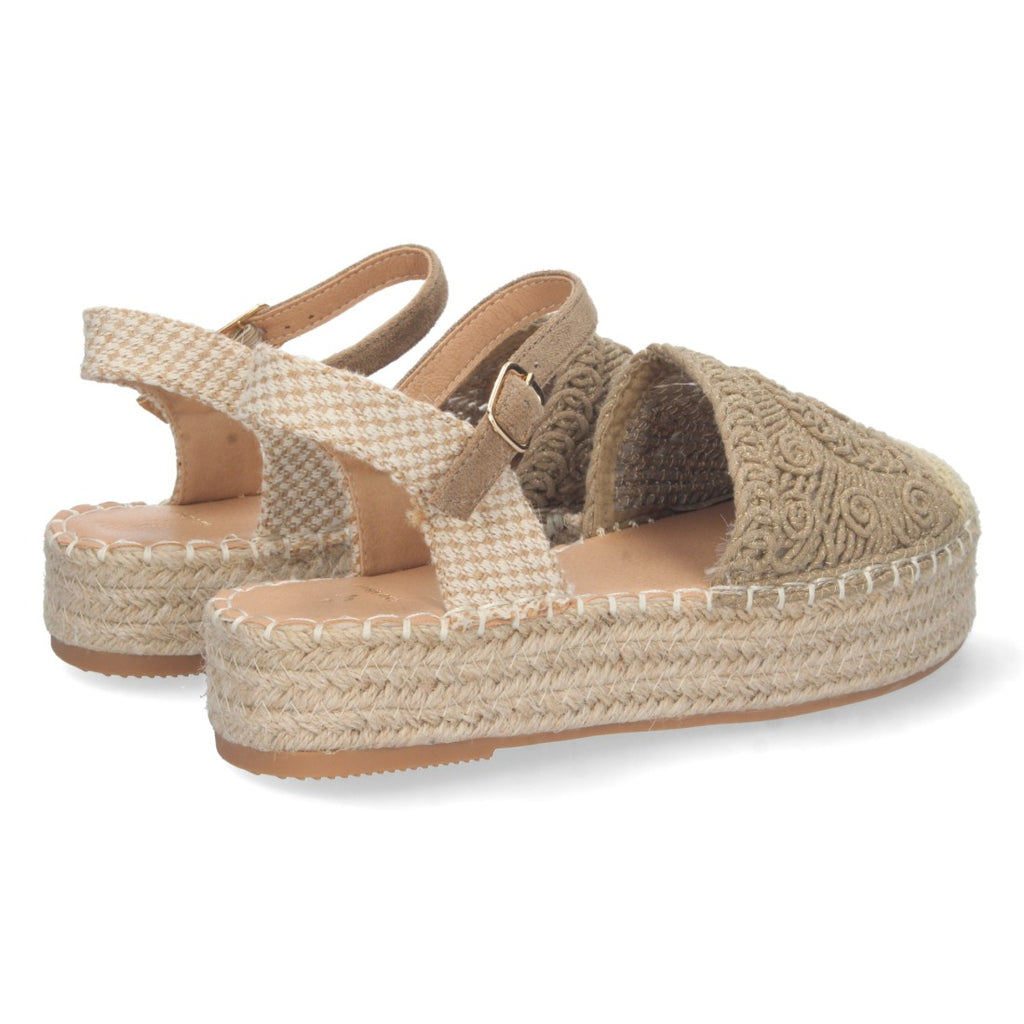 Sandalias Kaki Mujer Cuña Yute Cordones Elegantes