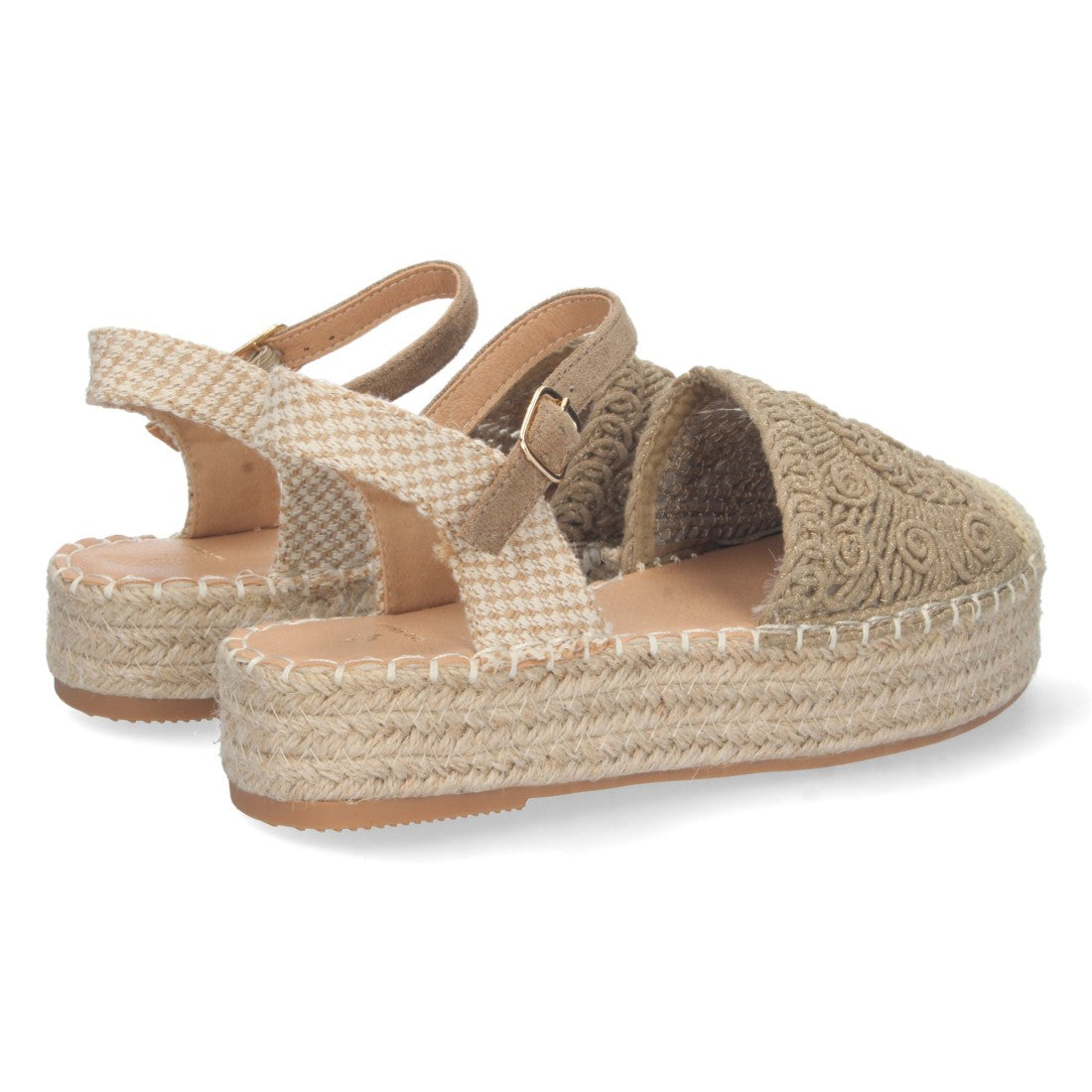 Sandalias Kaki Mujer Cuña Yute Cordones Elegantes