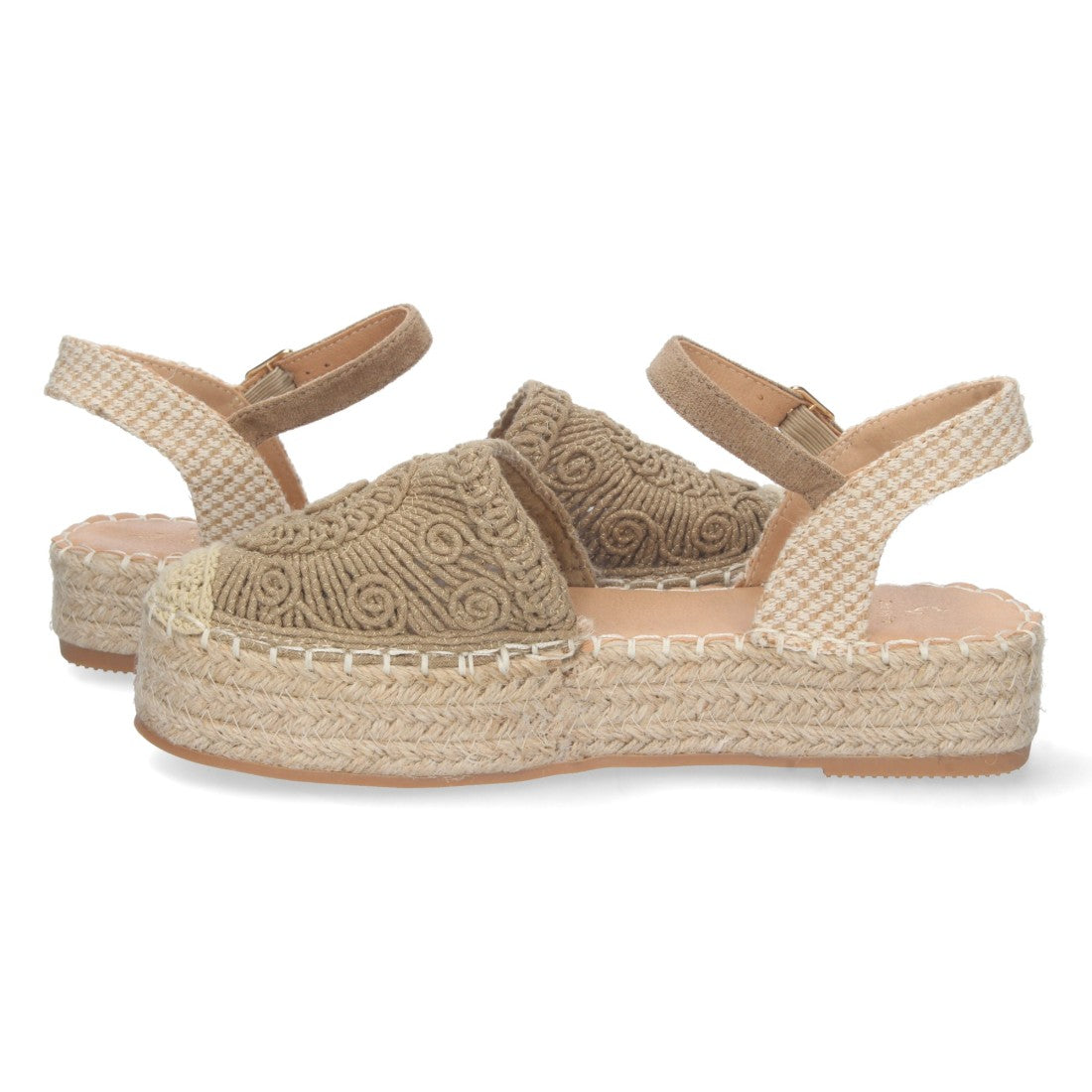 Sandalias Kaki Mujer Cuña Yute Cordones Elegantes