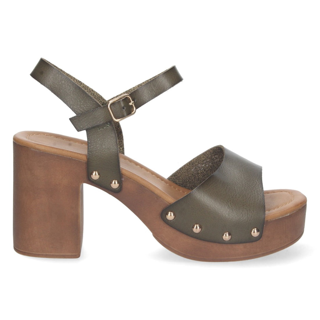Sandalias Verdes Mujer Tacón Plataforma Madera Remaches
