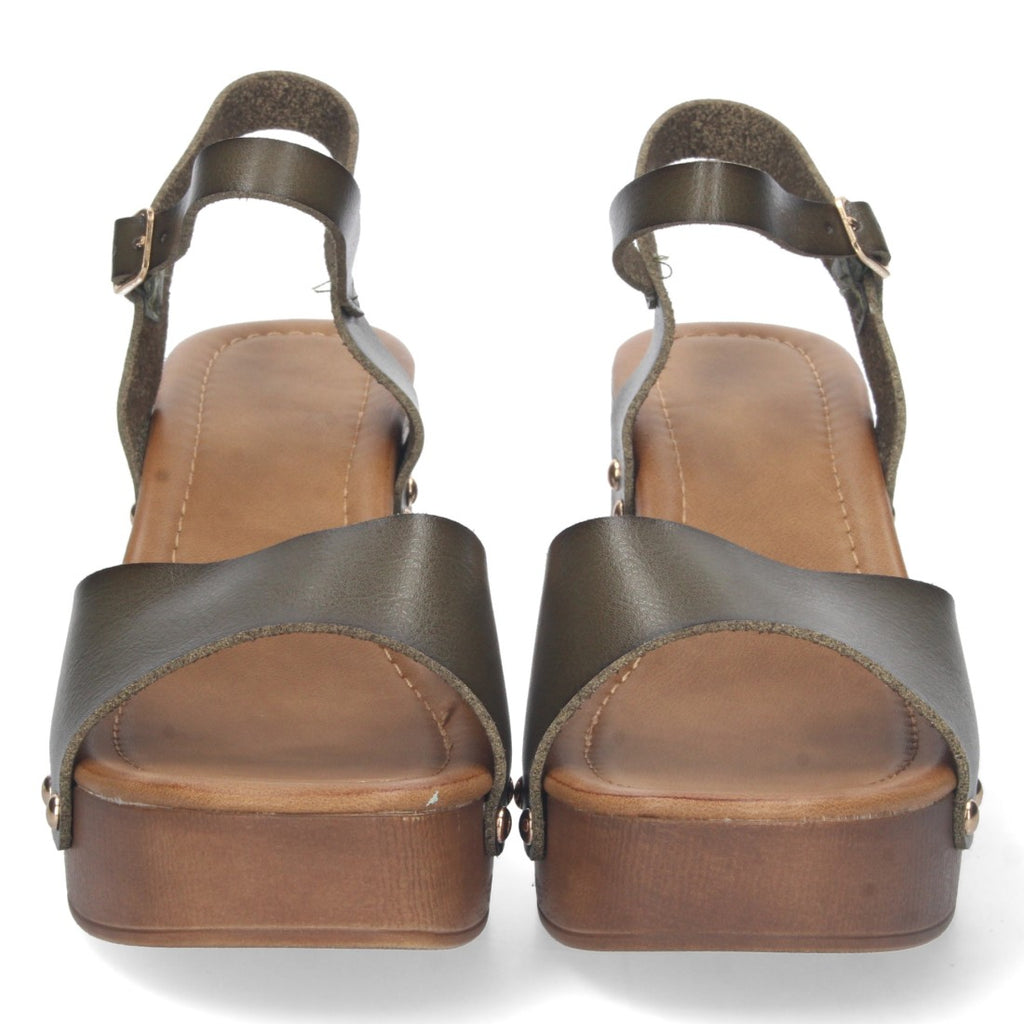 Sandalias Verdes Mujer Tacón Plataforma Madera Remaches