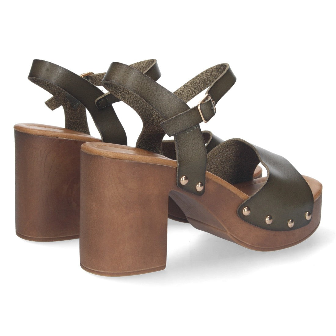Sandalias Verdes Mujer Tacón Plataforma Madera Remaches