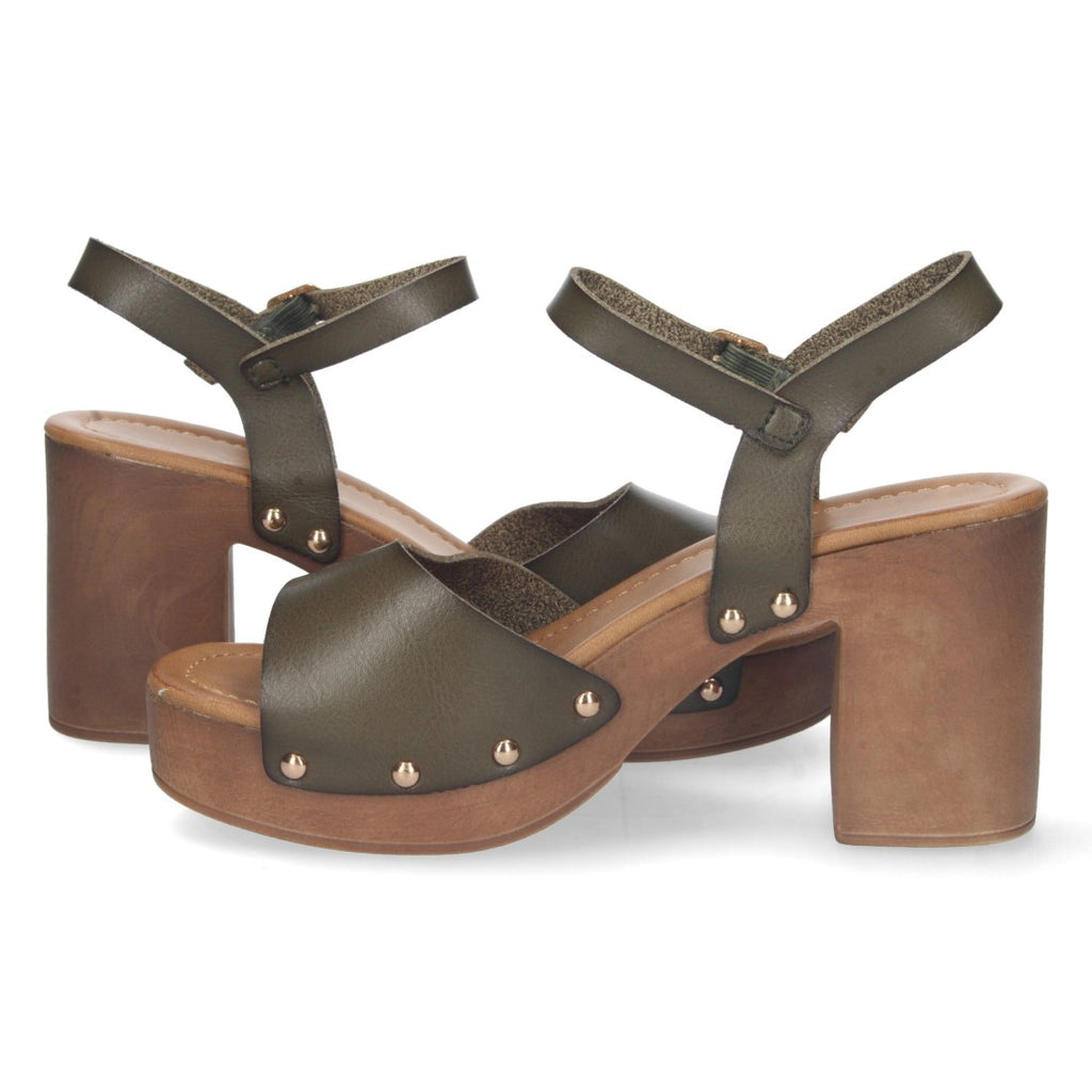 Sandalias Verdes Mujer Tacón Plataforma Madera Remaches