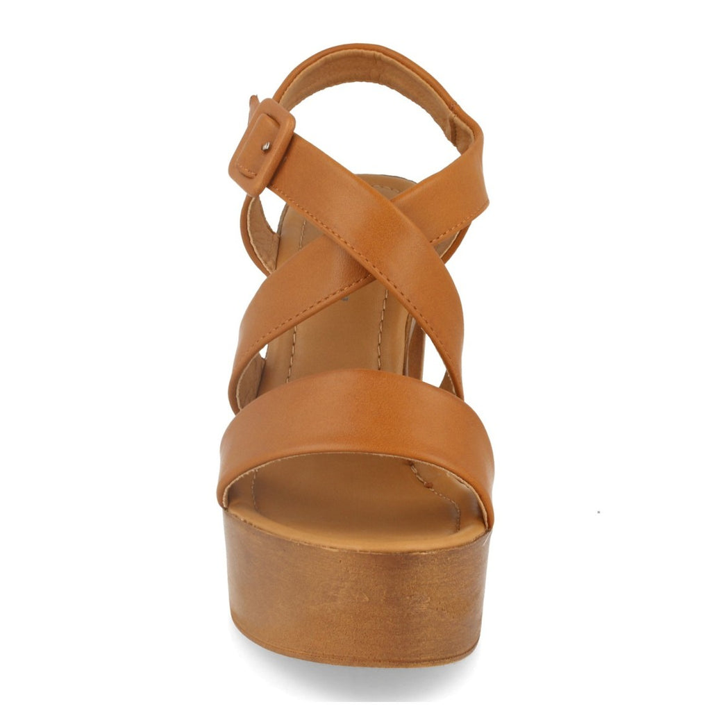 Sandalias Camel Mujer Tacón Plataforma Pala Fina Talón Abierto
