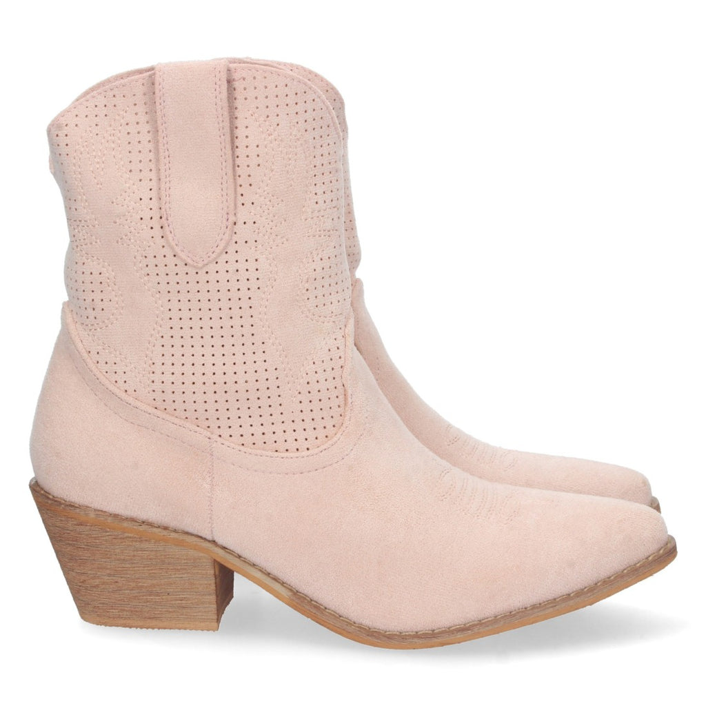 Botines Perforados con Bordado Decorativo - Rosa