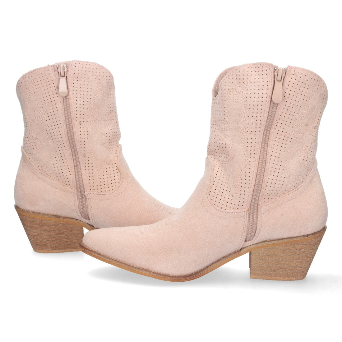 Botines Perforados con Bordado Decorativo - Rosa