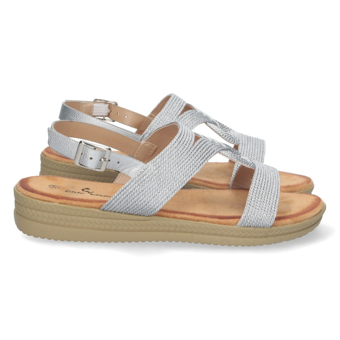 Sandalias Plateadas Mujer Planas Pala T Trenzadas Elegantes