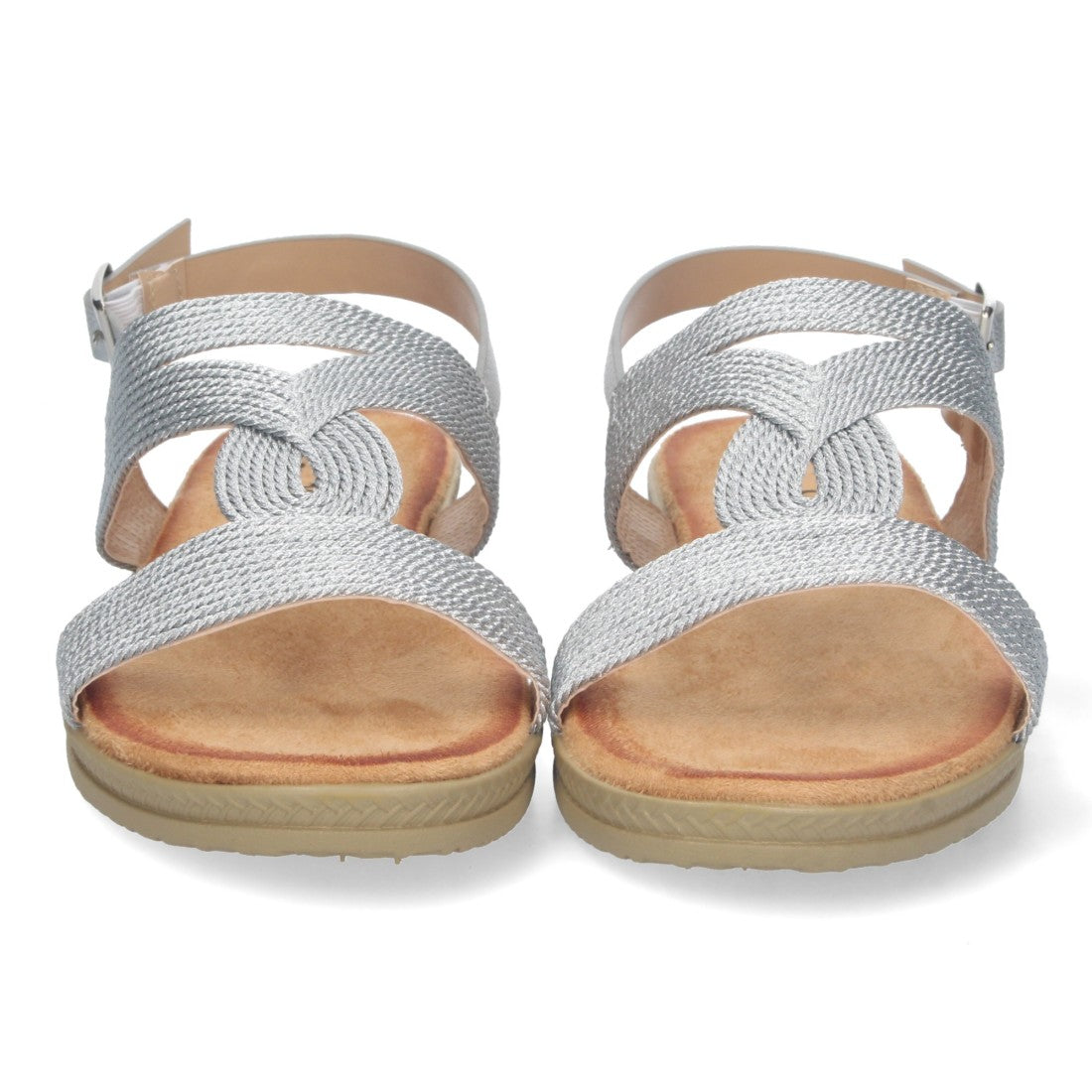 Sandalias Plateadas Mujer Planas Pala T Trenzadas Elegantes