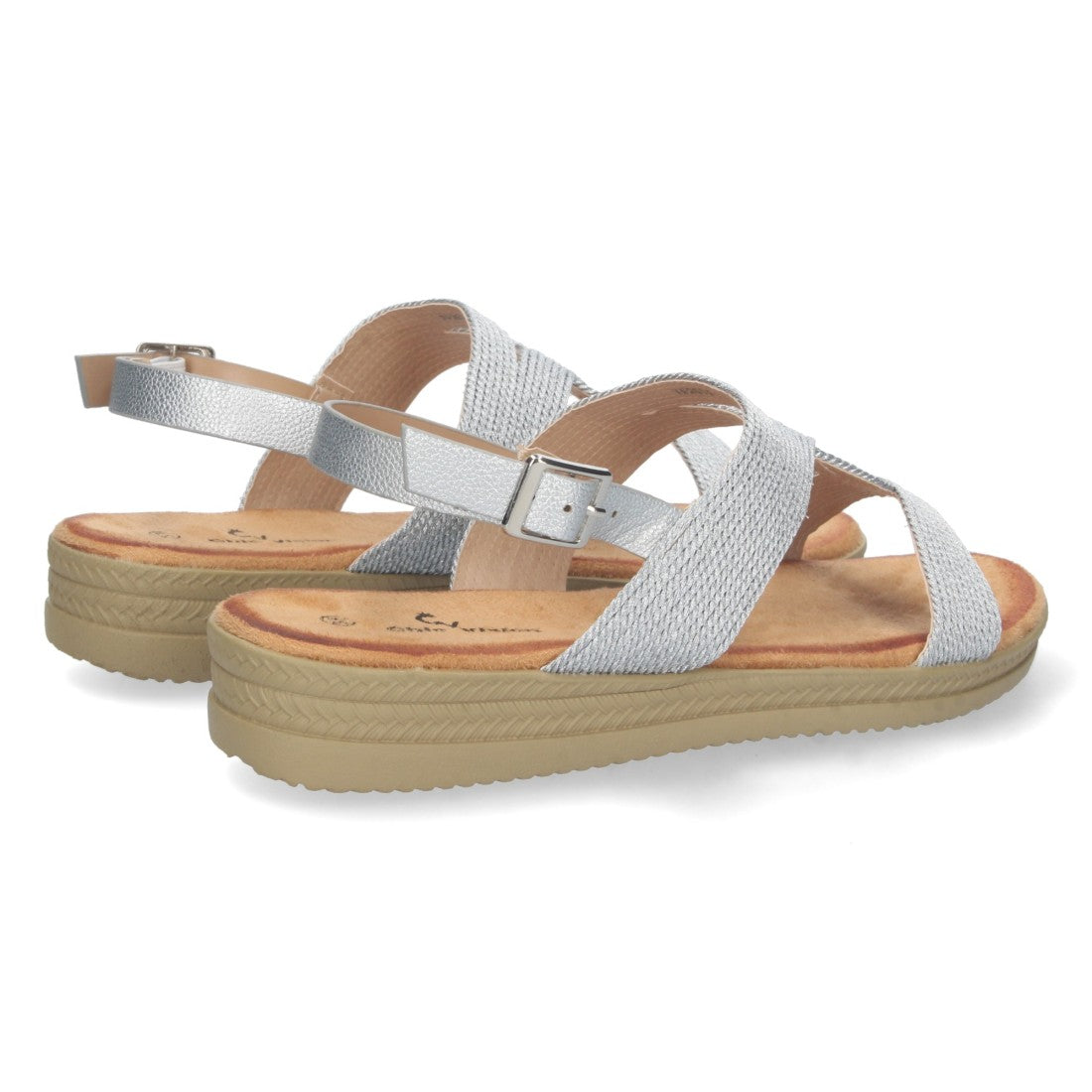 Sandalias Plateadas Mujer Planas Pala T Trenzadas Elegantes