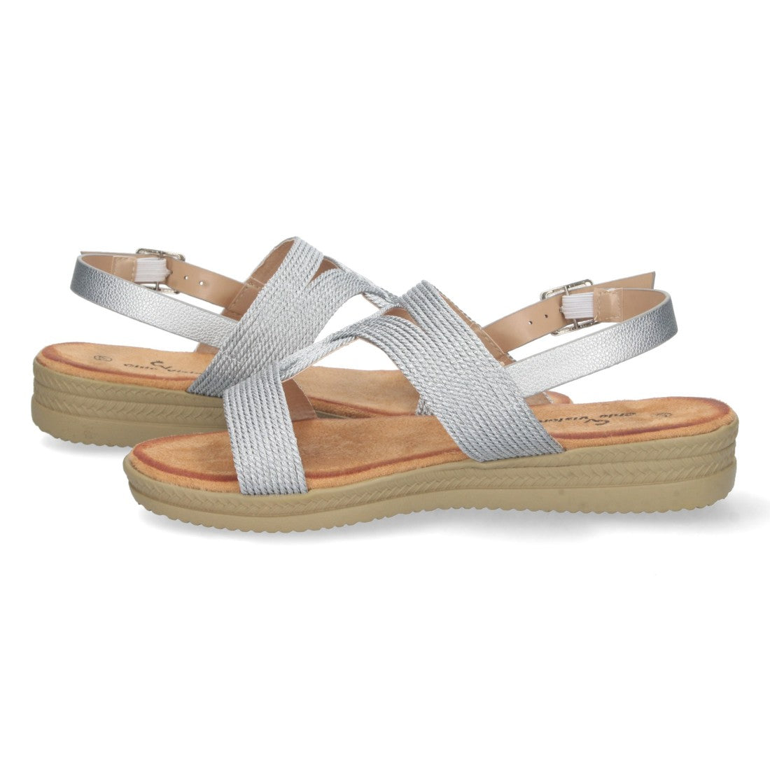 Sandalias Plateadas Mujer Planas Pala T Trenzadas Elegantes